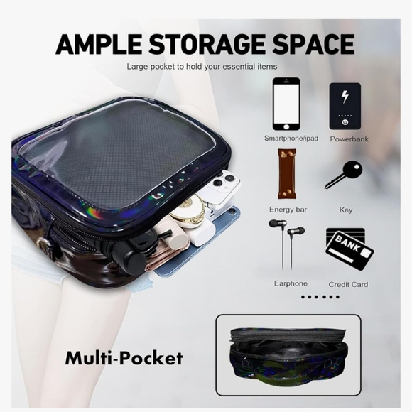 Black Transparent Crossbody Bag with Pin Display. Added Free Pins With Purchase. - Picture 4 of 15